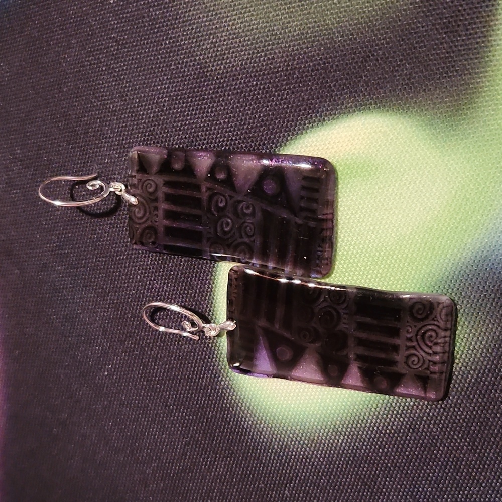 Purple Patterned Abstract Earrings - image 3